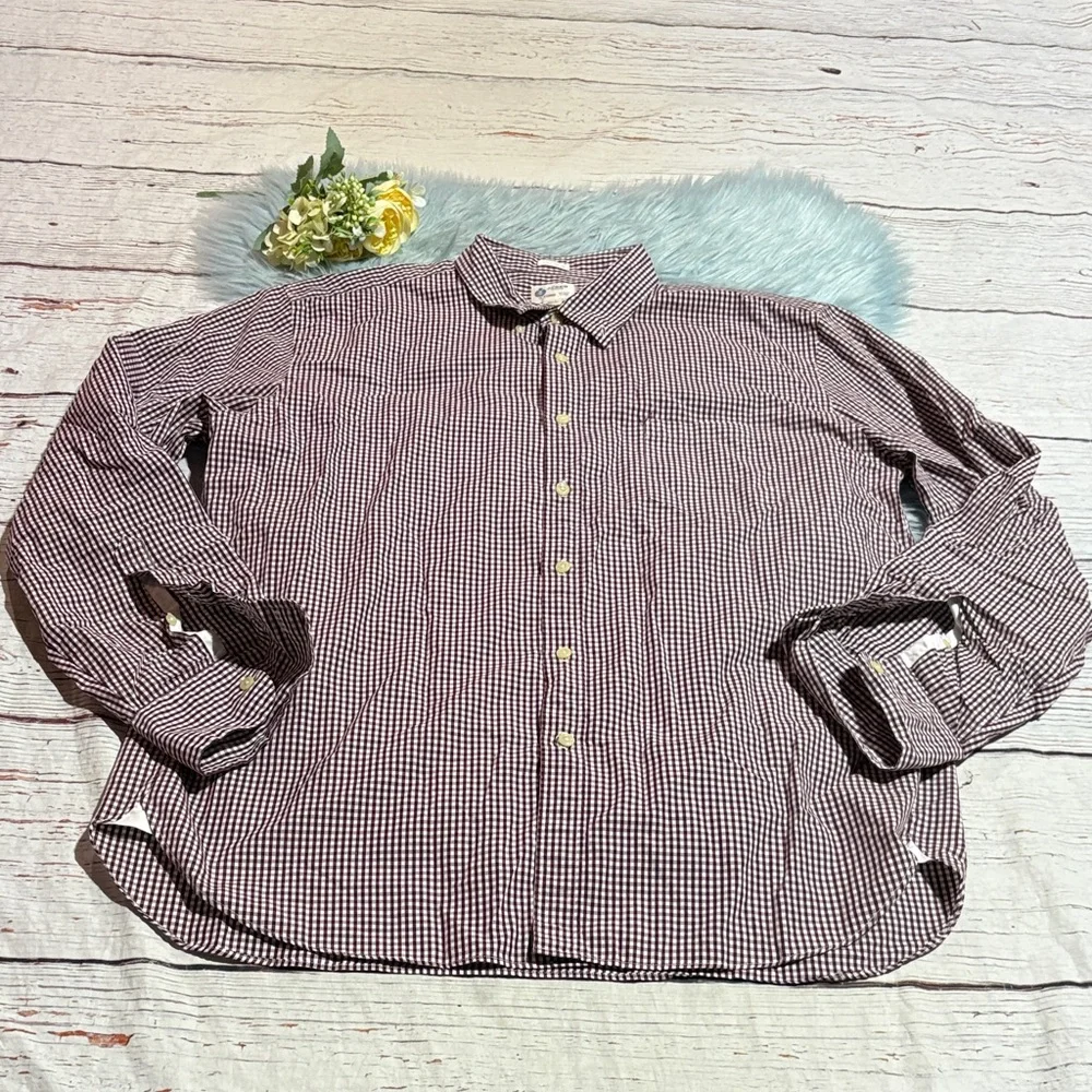 J. Crew 2-Ply Cotton Maroon White Check Button Down Shirt sz XL